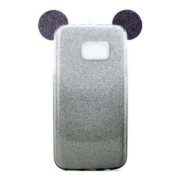 Wholesale Galaxy S7 Minnie Bow Glitter Necklace Strap Case (Black)